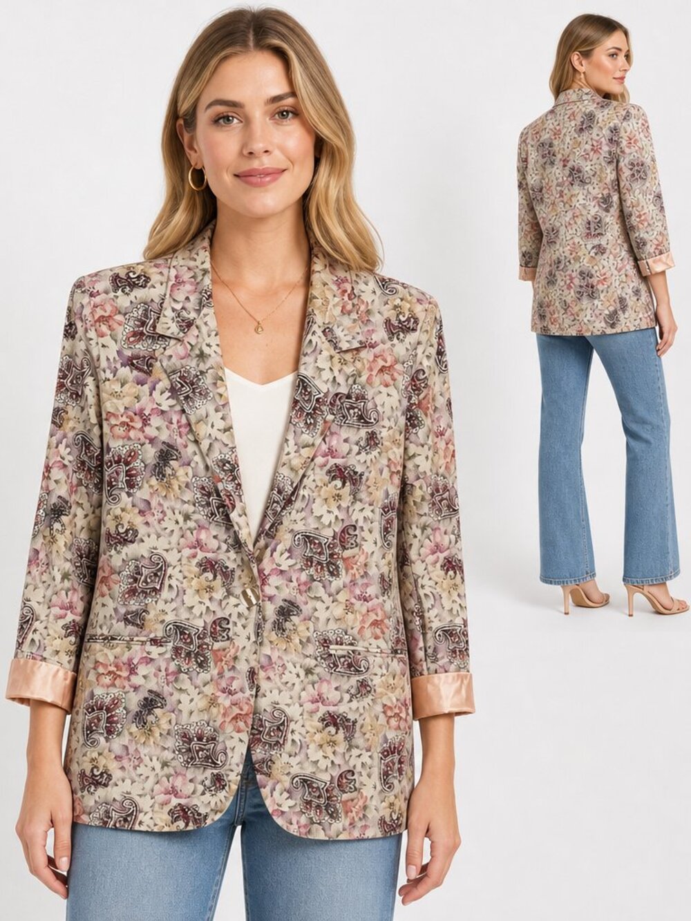 Vtg Toni Garment 80s Art Floral Blazer Petite Quiet Luxury Statement Jacket USA
